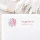 Étiquette Adresse du Baby shower d'aquarelle rose octopus (En situation)
