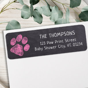 Étiquette Adresse du Baby shower Empreinte de patte rose Cha