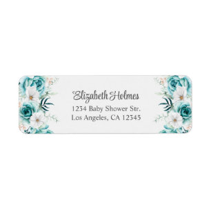 Étiquette Adresse du Baby shower Fleur sauvage turquoise et