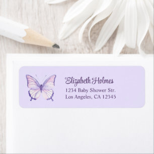 Étiquette Adresse du Baby shower papillon pourpre