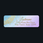 Étiquette Adresse du Bat mitzvah de musique<br><div class="desc">Musique thème retour adresse label pour compléter nos invitations bat mitzvah de musique aquarelle. Golden Star de David avec personnel musical et notes design de bleu et violet aquarelle.</div>