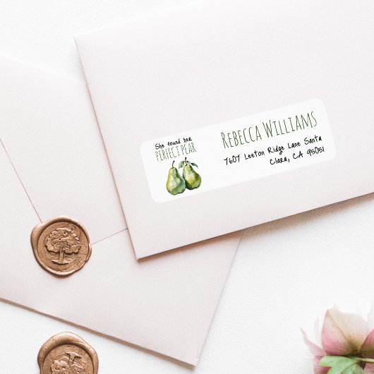 Étiquette Adresse du Brunch Mariage Elégant avec Poire Parfa