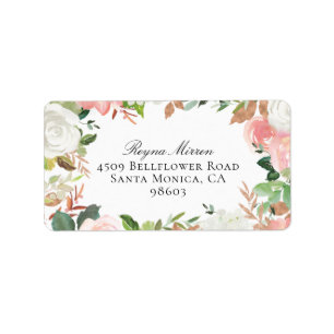 Étiquette Adresse du cadre floral rose et blanc