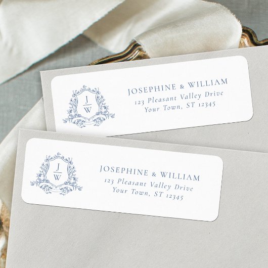 Étiquette Adresse du Mariage bleu monogramme traditionnel