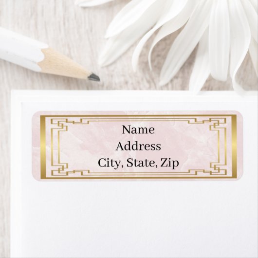 Étiquette Adresse du Mariage de marbre rose du cadre géométr (En situation)