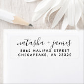 Étiquette Adresse du Mariage de script stylé noir et blanc (En situation)