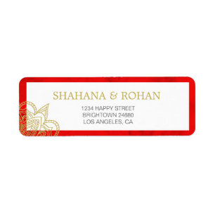 Étiquette Adresse du Mariage Red Gold Chic de style indien