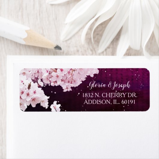 Étiquette Adresse du Mariage Spring Cherry Blossoms (En situation)
