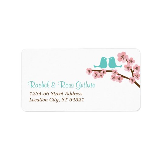 Étiquette Adresse du Mariage Turquoise & Rose Cherry Blossom (Devant)