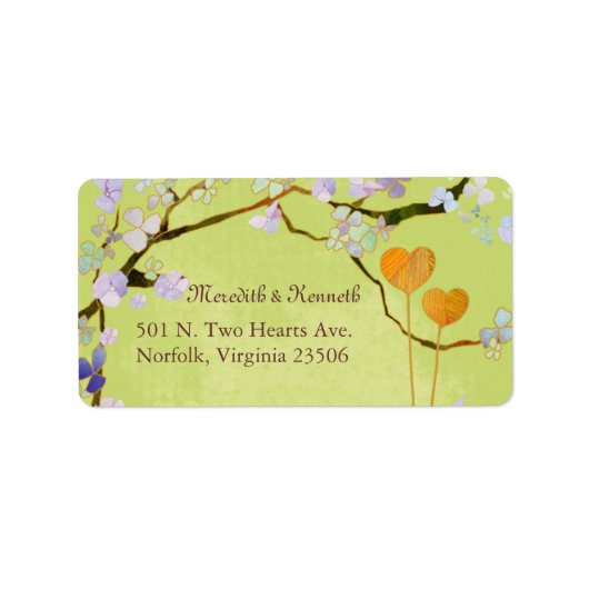 Étiquette Adresse du Mariage vert de deux coeurs Spring (Devant)