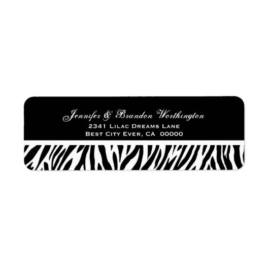 Étiquette Adresse du Mariage Zebra noir et blanc (Devant)
