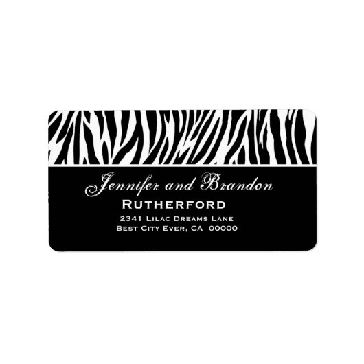 Étiquette Adresse du Mariage Zebra noir et blanc (Devant)