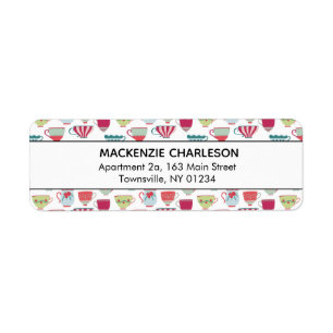 Étiquette Adresse du Motif de la Coupe de Thé Cute