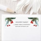 ÉTIQUETTE ADRESSE DU NOUVEL AN ELEGANT RED GREEN HOLLY BERRY (En situation)