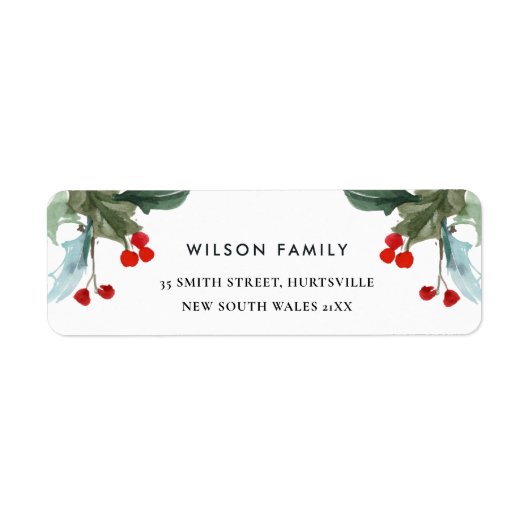 ÉTIQUETTE ADRESSE DU NOUVEL AN ELEGANT RED GREEN HOLLY BERRY (Devant)