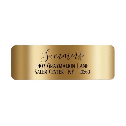 Étiquette Adresse du script métal brossé en or jaune (Devant)