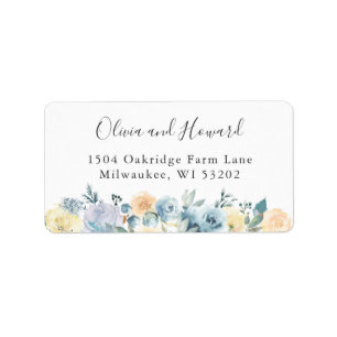 Étiquette Adresse élégante florale bleue vanille chic pastel