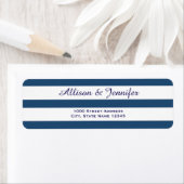 Étiquette Adresse en bande blanc et bleu chic (En situation)