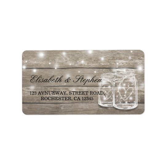 Étiquette Adresse en bois rustique de mariage de lumière de