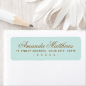 Étiquette Adresse en écriture calligraphique bleu aqua chic (En situation)