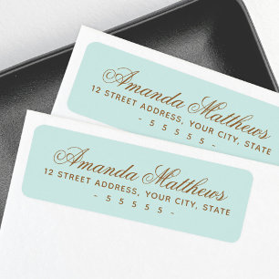 Étiquette Adresse en écriture calligraphique bleu aqua chic