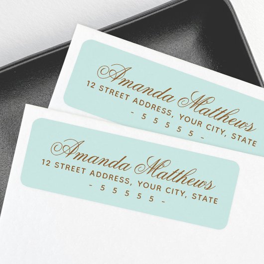 Étiquette Adresse en écriture calligraphique bleu aqua chic