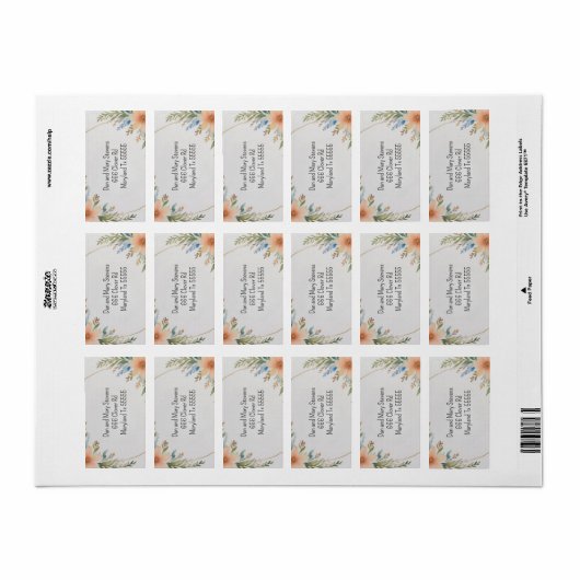 Étiquette Adresse Fleurs encadrées (Feuille entière)
