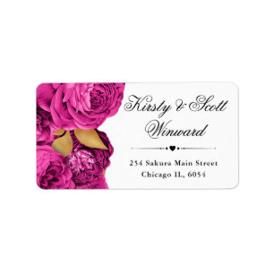 Étiquette Adresse Fleurs Rose et Or Aquarelle