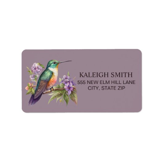 Étiquette Adresse Fleurs Violettes Colibri (Devant)