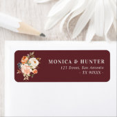 Étiquette adresse florale bordeaux or roux (En situation)