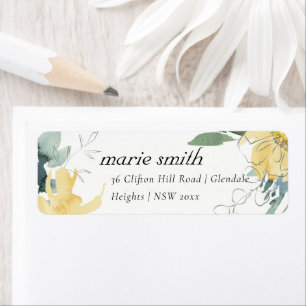 ÉTIQUETTE ADRESSE FLORALE CHIC PROPRE JAUNE VERTE D'EAU