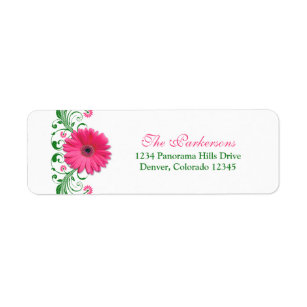 Étiquette Adresse florale de mariage de Gerbera de vert rose