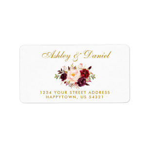 Étiquette Adresse florale de mariage d'or de Bourgogne