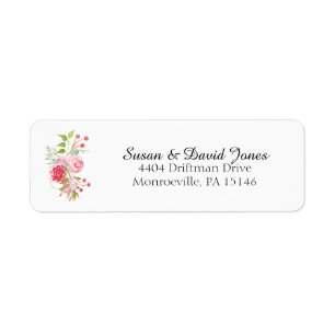 Étiquette Adresse florale de mélange d'aquarelle rose