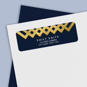 Étiquette Adresse géométrique Bleu Chic et Or Faux