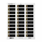 Étiquette Adresse géométrique Chic Black et Faux Gold (Feuille entière)