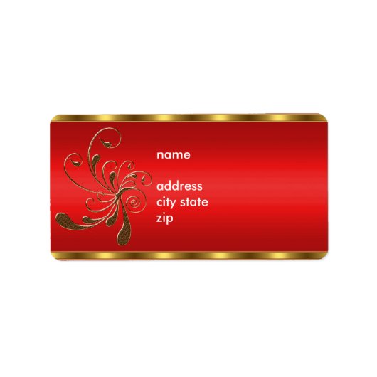 Étiquette Adresse Gold Floral sur rouge (Devant)