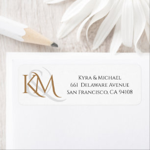 Étiquette Adresse Mariage de Monogramme Elégant Or Blanc Mo