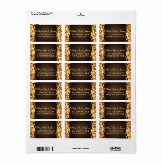 Étiquette Adresse mariage Éclairage Or (Feuille entière)