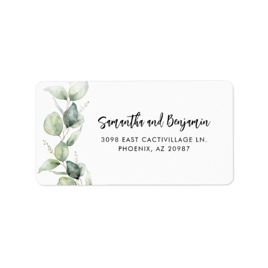 Étiquette Adresse Mariage Eucalyptus Script Moderne (Devant)
