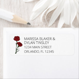 Étiquette Adresse Mariage minimaliste des oeillets rouges