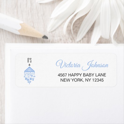 Étiquette Adresse moderne Blue Baby Boy Douche pour bébé (En situation)