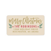 Étiquette Adresse Moderne de Noël en écriture dorée (Devant)