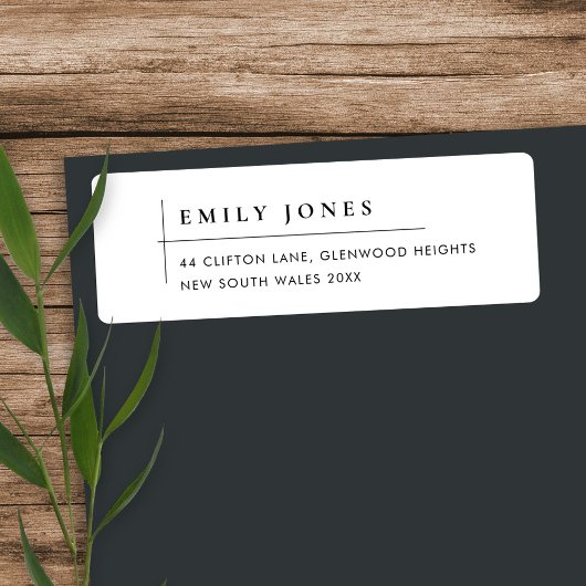 ÉTIQUETTE ADRESSE MODERNE MINIMALE DE TYPOGRAPHIE NOIRE ET B