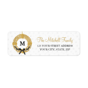 Étiquette Adresse Monogramme de couronne d'or classique