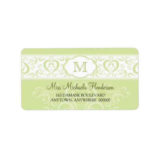 Étiquette Adresse Monogramme de Damas vert (Devant)