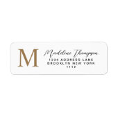 Étiquette Adresse monogramme en or blanc à script minimal (Devant)
