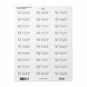Étiquette Adresse monogramme en or blanc à script minimal (Feuille entière)