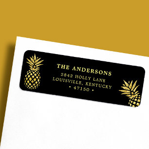 Étiquette Adresse personnalisée Ananas Or Bleu Marine