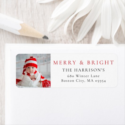 Étiquette Adresse photo moderne Merry & Bright (En situation)